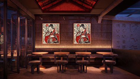 Genki Izakaya Restaurant | Behance Izakaya Design, Izakaya Interior, Sushi Hiro, Izakaya Restaurant, Japanese Restaurant Design, Cool Restaurant, Asian Restaurants, Bar Interior, Sushi Bar