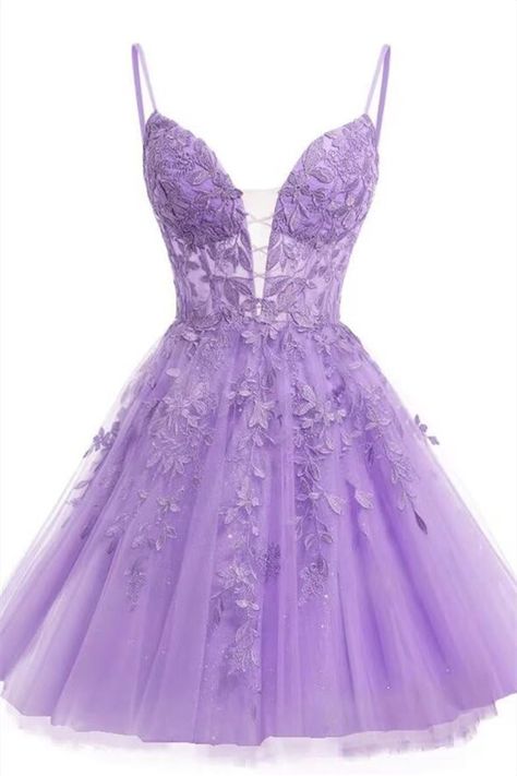 Lavender Appliques Short Homecoming Dress Lavender Dress Short, Lavender Dress Formal, Short Lavender Dress, Sweet 16 Dresses Short, Lavender Homecoming Dress, Homecoming Dresses Corset, Purple Short Dress, Purple Homecoming Dress, Cute Outfits With Leggings