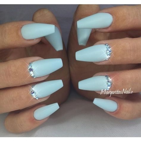 The 25+ best Baby blue nails ideas on Pinterest | Sky blue ... #nailart #nails #acrylicnails Baby Blue Acrylic Nails, Silver Acrylic Nails, Blue And Silver Nails, Blue Coffin Nails, Coffin Nails Matte, Baby Blue Nails, Blue Acrylic Nails, Coffin Shape Nails, Super Nails