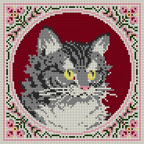 Alpha pattern #169543 | BraceletBook Cool Crochet Tapestry, Cross Stitch Patterns Animals, Tapestry Cross Stitch Patterns, Vintage Alpha Pattern, Bear Cross Stitch Pattern, Cross Stitch Tapestry, Cross Stitch Cat, Cross Stitching, Cat Pixel Art