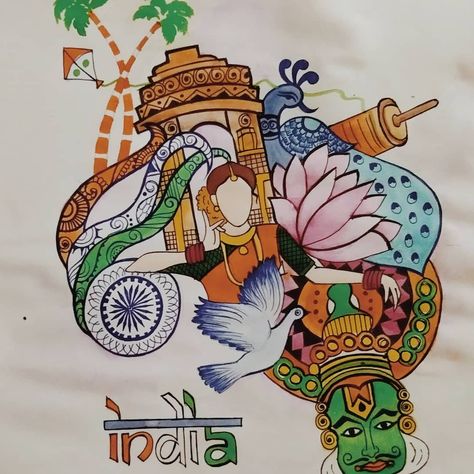 Patriotism Art, Independence Day Drawing Ideas, Independence Day Drawing, Earth Drawings, India Painting, Drawing Competition, Oil Pastel Paintings, Doodle Art Drawing, Beautiful Art Paintings