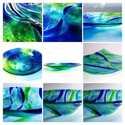 HANDMADE Bowl / Platter Fused Glass Greek Waters Made Using RECYCLED Materials - Etsy Fused Glass Plates Bowls, Fused Glass Dishes, Fused Glass Plates, Glass Fusion Ideas, Fused Glass Artwork, Glass Fusing Projects, Resin Sculpture, Glass Fusing, Glass Artwork