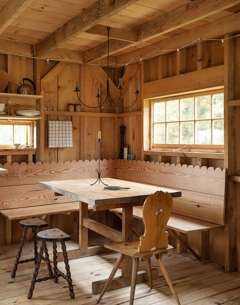 Cabin Dining Room, One Room Cabin, Post And Beam, Cabinet Makers, Breakfast Nook, Built Ins, Wood Paneling, Bed And Breakfast, House Plans