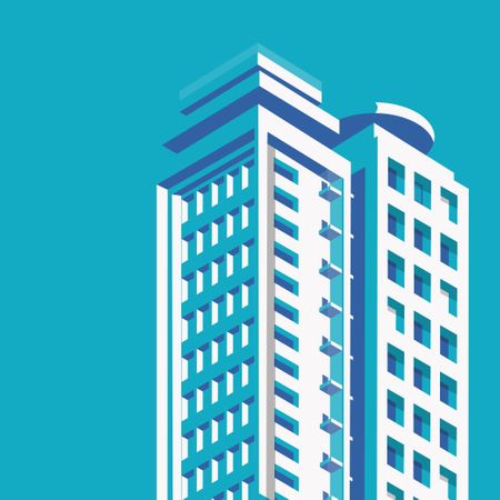 Vector Building Illustration, Skyscraper Illustration, Vector Architecture, Posters Colorful, Vector Building, Wallpaper Iphone Disney Princess, Blue Building, Real Estate Ads, Geometric Shapes Art