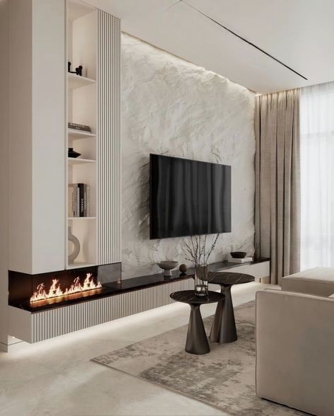 Latest Living Room Designs, Home Hall Design, Tv Room Design, Apartment Living Room Design, Room With Fireplace, Living Room Decor Fireplace, Living Room Design Inspiration, 아파트 인테리어, Living Room Design Decor