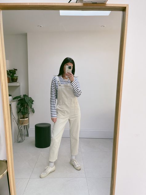 Styling spring cream dungarees and stripes. Shop via link below Dungaree Styling, Dungaree Outfit, What Is Fashion, Overalls Outfit, Casual Outfit Inspiration, Grown Women, Work Attire, Dungarees, Well Dressed