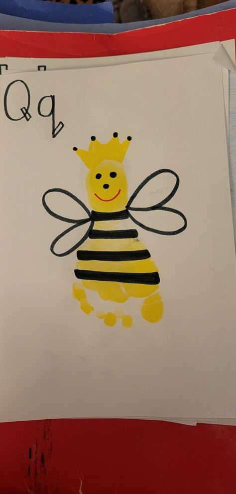 Bee Footprint, Q Is For Queen, Baby Room Artwork, Ava Marie, Infant Art, Abc Wall, Footprint Craft, Orange Rooms, Buzz Bee