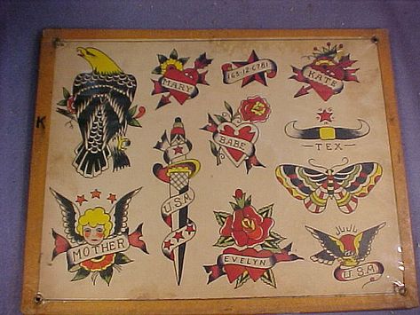 1940s-flash | Vintage Tattoo Flash | Flickr Vintage Tattoo Flash, Antique Tattoo, Tattoo Museum, Traditional Tattoo Flash Art, Sailor Tattoos, Vintage Tattoo Design, Traditional Flash, Flash Tattoo Designs, Vintage Flash