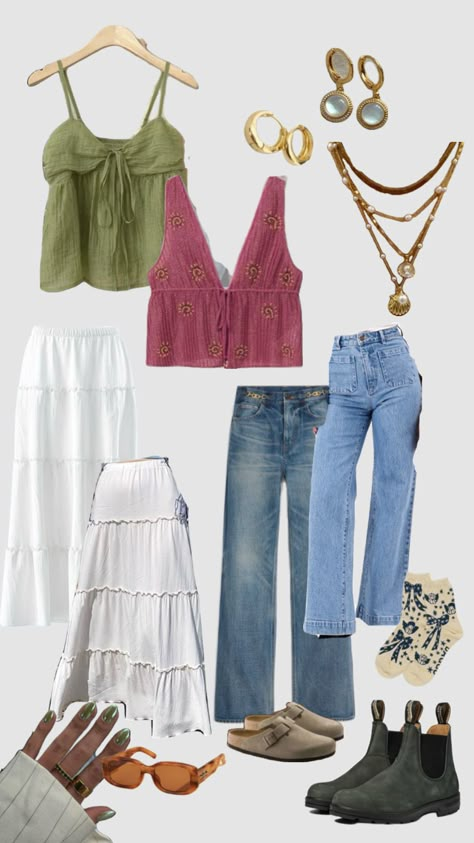 #granolagirlaesthetic #granola #outfitinspo Summer Picnic Outfit Aesthetic, Italy Clothing Style, Coastal Granola Aesthetic Outfits, Earthy Granola Aesthetic, Summer Road Trip Aesthetic Outfits, Christian Boho Outfits, Granola Skirt Outfit, Hippie Granola Outfits Summer, Granola Outfit Aesthetic