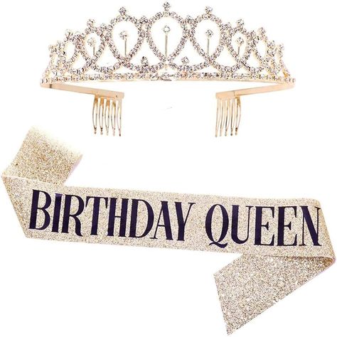 Leixi Birthday Queen Sash & Rhinestone Tiara Kit - 21st 30th Birthday Gifts Birthday Sash for Women Birthday Party Supplies (Gold) : Amazon.co.uk: Toys & Games Crystal Crown Tiaras, Birthday Party Accessories, Birthday Tiara, Crown Party, Birthday Sash, Crown For Women, Happy Birthday Girls, Woman Birthday Party, Birthday Queen