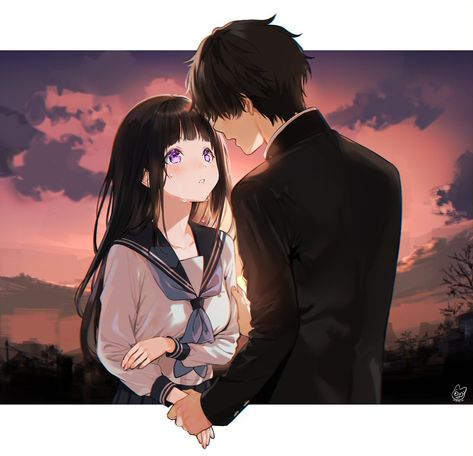 Oreki X Chitanda, Tsubaki Chou Lonely Planet, Anime Love Couple, Fanarts Anime, Anime Ships, Cute Anime Couples, Anime Scenery, Anime Love, Anime Character Design