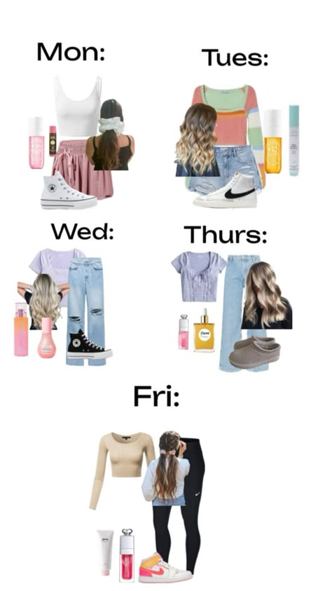 Outfits Of The Week Summer, 2024 Back To School Outfits, Days Of The Week Outfits, Outfits For The Weekend, Shuffles Outfits, Outfits For The Week, Cute Easy Outfits For School, A Week Of Outfits, Week Of Outfits