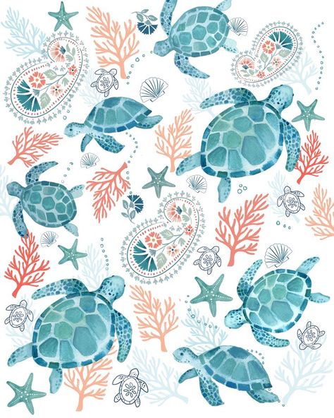 Sea Turtle Wallpaper, Plakat Design Inspiration, Turtle Background, Summer Prints Wallpaper, Turtle Wallpaper, Beach Wall Collage, Sea Turtle Print, Cute Summer Wallpapers, Tiktok Fyp