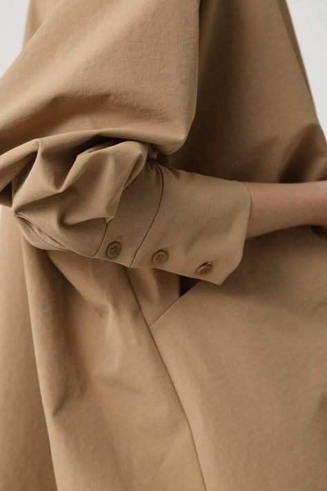 Manset Lengan, Detail Photography, Fall Fashion Coats, Abaya Designs, Shirt Detail, Clothing Photography, Clothing Details, Khaki Dress, Inspiration Mode