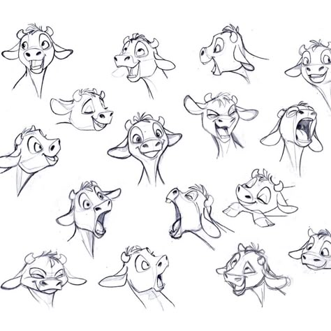 Expression Sketch, Disney Expressions, Cow Sketch, Disney Art Style, Cow Illustration, Cartoon Disney, Disney Sketches, Animal Character, Drawing Expressions