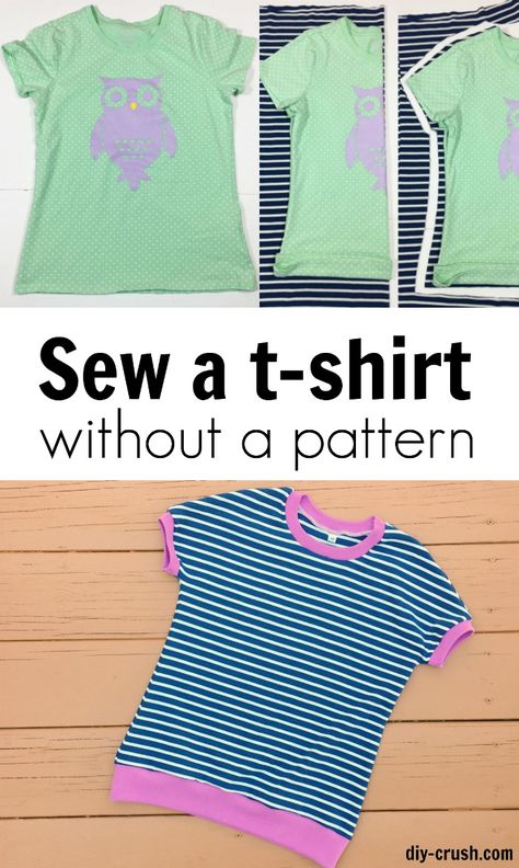 How to sew a t-shirt without a pattern DIY Crush Toddler Shirt Pattern, Sew Tips, Sewing Tops, Shirt Sewing Pattern, Make Your Own Clothes, Easy To Sew, Tshirt Pattern, Sewing Projects For Beginners, Diy Couture