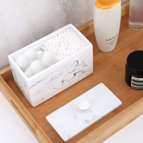 Luxspire Resin Cotton Swab Holder with Lid, Canister Jar for Cotton Ball Pads Cotton Bud Makeup, Dispenser Storage Box Cosmetics Countertop Organizer Containers with 2 Compartments - Ink White: Amazon.ca: Home & Kitchen Pad Storage Bathroom, Cotton Pad Storage, Cotton Pad Holder, Knife Drawer Organizer, Storage Aesthetic, Pads Storage, Cotton Swab Holder, Cotton Ball Holder, Pad Storage