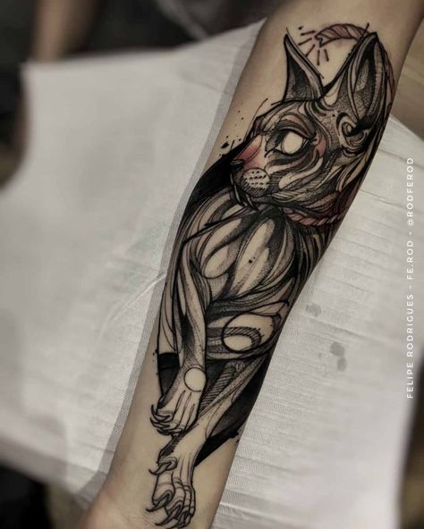 evil cat tattoo Edgar Allan Poe Bastet Tattoo, Mysterious Tattoo, Black Cat Tattoo, Photos Tattoo, Kitten Tattoo, Cat Tattoo Simple, Black Cat Tattoos, Tattoo Meanings, Black White Tattoos