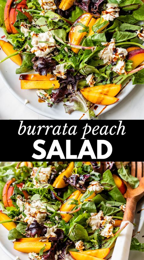 Barata Salad, Burrito Salad, Peach Salad Recipes, Beautiful Salads, Peach Delight, Burrata Recipe, Vegetarian Recipes For Beginners, Grilled Peach Salad, Recipes Salads