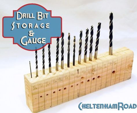 Tutorial: Drill Bit Storage and Gauge – Cheltenham Road Drill Bit Storage, Organize Garage, Tool Trailer, Bit Storage, Woodworking Hacks, Drill Bit Holder, Drill Holder, Woodwork Ideas, Garage Tool Storage