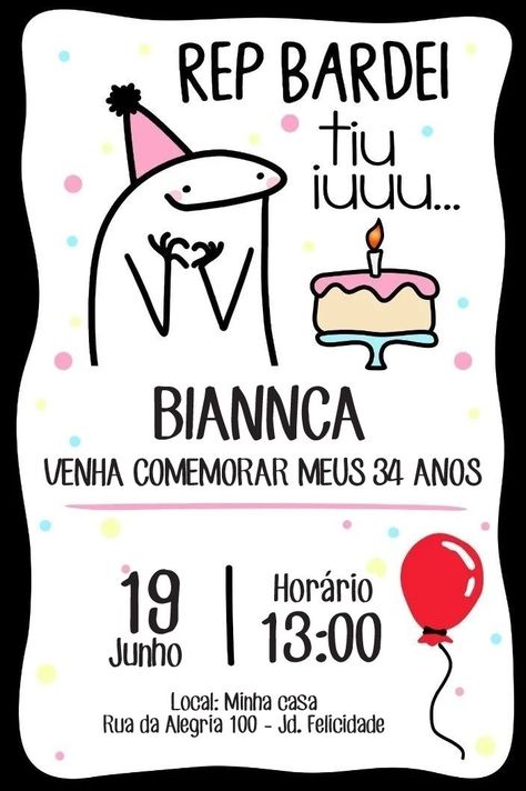 Convite Digital Aniversário Festa - Flork Bento Meme Bolo | Parcelamento sem juros Bento Flork, Flork Bento, Bubble Balloons, الرسومات اللطيفة, Birthday Invitations, Clip Art, Cake, Memes, Birthday