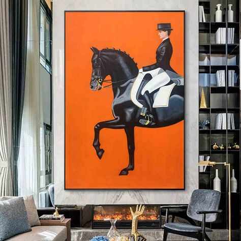 Horse Painting and Knight Luxury Living Room Large Oil - Etsy Horse Mural, Painted Horses, Grand Art Mural, Large Oil Painting, Deco Stickers, Modern Oil Painting, Hanging Paintings, Tableau Art, Horse Painting