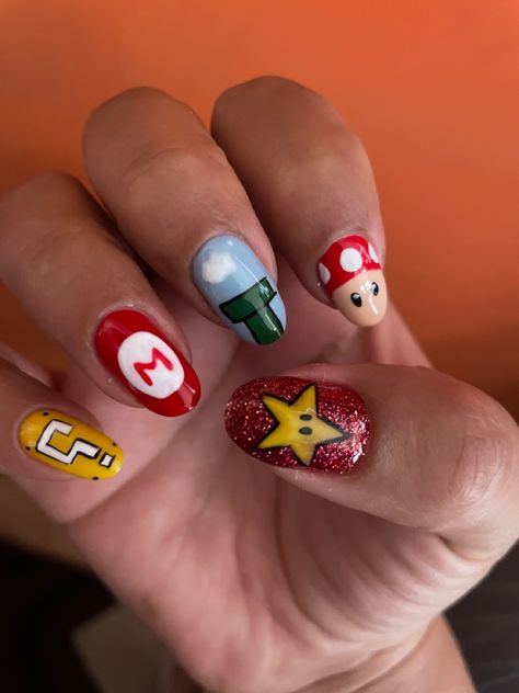 Mario Bro Nails, Doing Own Nails, Mario Nails, Mario And Luigi, Fabulous Nails, Nail Art Tutorial, Art Tutorial, Nail Inspiration, Senior Year