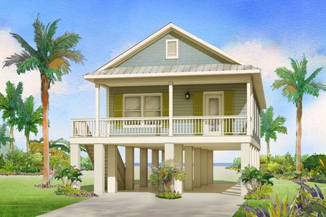 Fish Hawke - Affinity Building Systems, LLC Pier House Plans, Tiny Stilt House, Beach House Stilts, Small Elevated House Plans, Tiny Coastal Cottage, House On Stilts Plans, Lake House On Stilts, Beach Cottage On Stilts, Narrow Beach House Plans