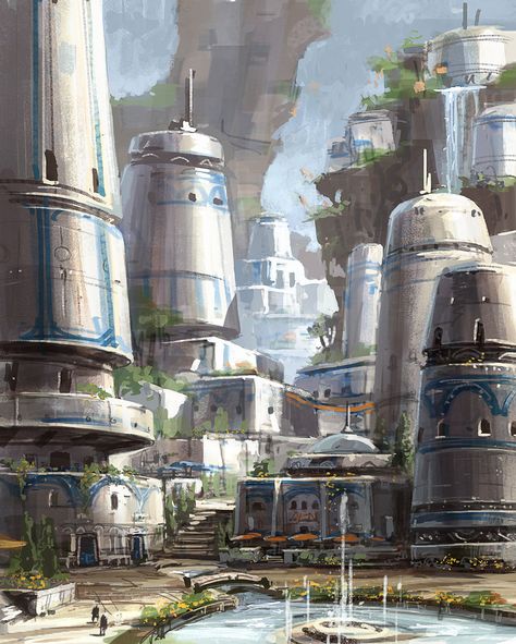 Star Wars the Old Republic- SWTOR concept Art by Ryan Denning Schneider Trophy, Star Wars Canvas Art, Sci Fi Architecture, Star Wars Planets, Star Wars Painting, Sci Fi Landscape, Star Wars The Old, Sci Fi City, Sci Fi Environment