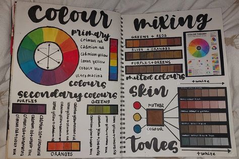 #gcseart #gcseartanddesign #sketchbookinspo #colourmixingartgcse #gcsesketchbook #grade9gcseart Gcse Art Topics, Color Theory Notes, Gcse Art Tone Page, Colour Sketchbook Page, Color Wheel Sketchbook, Colour Gcse Art Sketchbook Pages, Colour Theory Gcse Page, Colour Theory Art Gcse, Colour Wheel Art Gcse