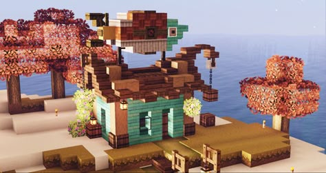 Minecraft Fish Sculpture, Minecraft Fish Market Ideas, Minecraft Sea Port, Fish Store Minecraft, Fish Shack Minecraft, Cute Minecraft Builds No Mods, Minecraft Tropical Fish, Minecraft Coastal Builds, Fishing Shop Minecraft