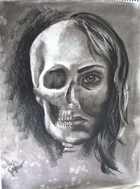 Half Skull, Half Self Portrait by 44colleen93 Split Portrait, Hand Pencil Drawing, Skull Portrait, Advanced Higher Art, Half Skull, Abstract Girl, Animal Illustration Art, What To Draw, Guided Drawing