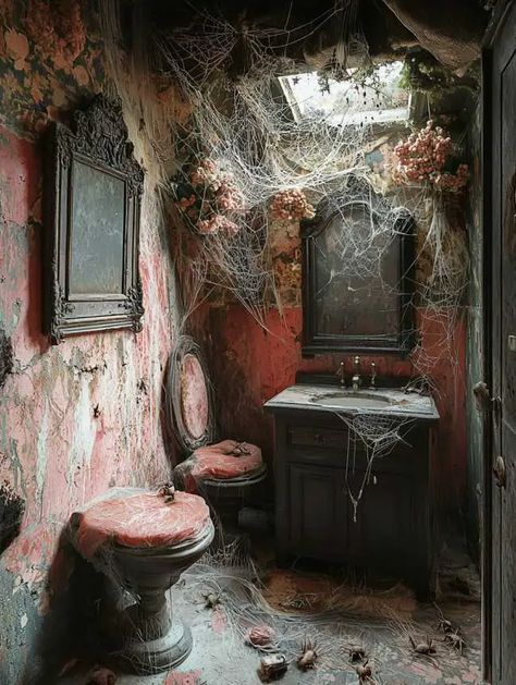 35 Ways to Turn Your Bathroom into a Halloween Chamber in 2024 Haunted Living Room, Spooky Bathroom Ideas, Creepy Victorian House, Haunted Speakeasy, Halloween Bathroom Ideas, Halloween Party Decor Scary, Haunted House Interior, Creepy Bathroom, Haunted Bathroom