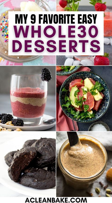 HEALTHY DESSERT ALERT! Whole 30 desserts are supposed to be off limits, but let’s face it: we’re human. When you need a little something sweeter and you’re tempted to dive in to a bar of chocolate, don’t! Instead, try one of these whole 30 dessert options, all of which are compliant and will satisfy your craving without derailing your Whole30. Whole30 Birthday Dessert, Whole 30 Shakes, Whole30 Sweet Snacks, Whole 30 Fruit Desserts, Whole 30 Snacks Desserts, Whole 30 Desert Ideas, Whole 30 Treats Desserts, Whole 30 Dessert Recipes Easy, Whole Food Sweet Treats