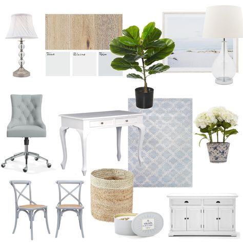 Hayley’s Hamptons Office Moodboard French Provincial Office, Hamptons Home Office, French Provincial Interior Design, Hamptons Office, Moodboard Interior Design, Medicine Cabinet Shelves, Mood Board Bedroom, Office Upgrade, French Provincial Decor