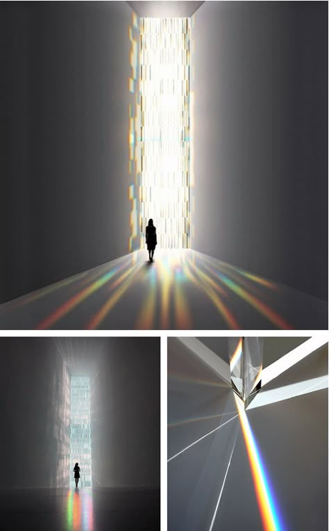 Tokujin Yoshioka - Rainbow Church (2010), a window installation of 500 crystal prisms refracting light Interaktives Design, Tokujin Yoshioka, Light Art Installation, Light Sculpture, Crystal Prisms, Light And Space, Window Installation, Prisms, Sculpture Installation