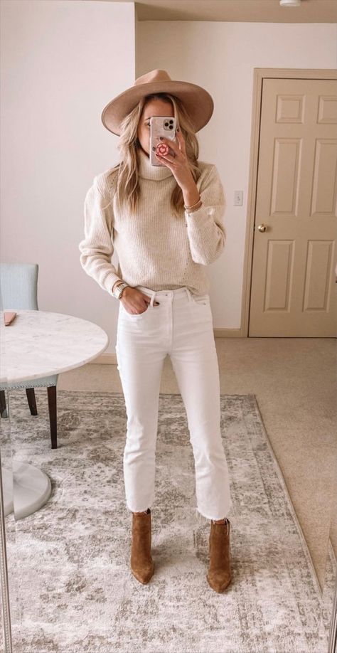 Rib Crop Turtleneck Sweater curated on LTK Turtleneck Outfit Winter, White Jeans Outfit Fall, Flare Jeans Fall, White Jeans Outfit Winter, White Jeans Fall, Napa Outfit, Crop Turtleneck Sweater, Cropped Sweater Outfit, Turtleneck Sweater Outfit