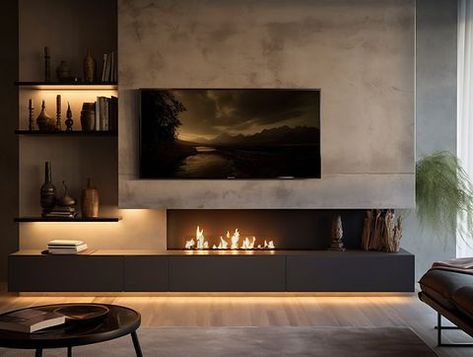 Bio Fireplace Living Rooms, Decor Next To Tv On Wall, Ethanol Fireplace Living Room, Tv Camino, Tv And Fireplace, Fireplace With Tv, Bio Fireplace, Tv Fireplace, Fireplace Feature Wall