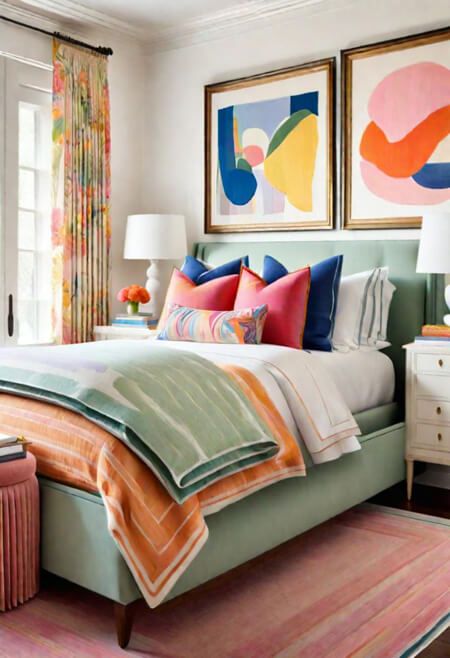 Easy Decorating Ideas for Brightening Your Home with Color Bold Bedroom Ideas, Color Palette Paint, Home Color Schemes, Home Paint Colors, Vibrant Bedroom, Young Adult Bedroom, Twin Beds Guest Room, Room Color Ideas, Colorful Eclectic Home