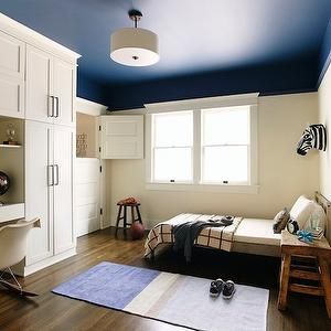 Simo Design - boy's rooms - boys bedroom, navy blue ceiling, navy blue painted ceiling, dark blue ceiling, dark blue painted ceiling, drum p... Navy Ceiling, Blue Ceiling Bedroom, Small Boys Room, Modern Houses Pictures, Blue Ceiling, Ceiling Paint, Blue Ceilings, Sala Grande, Bold Decor