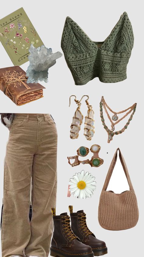 🌲💚🤎 #earthy #earthyaesthetic #brownandgreen #totebag #crystals #journals Earth Tone Outfits Women, Goblincore Outfits, Earth Tone Outfits, Earthy Aesthetic, Earthy Style, House Fashion, Earthy Outfits, Vacay Outfits, Earth Lover