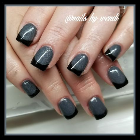 Grey Nails Black Tips, Grey Nails With Black Tips, Black And Grey French Tip Nails, Grey And Black Nail Ideas, Gray And Black Nail Designs, Dark Grey Nail Designs, Black Gray Nails, Dark Grey Nail Ideas, Gray French Tip Nails