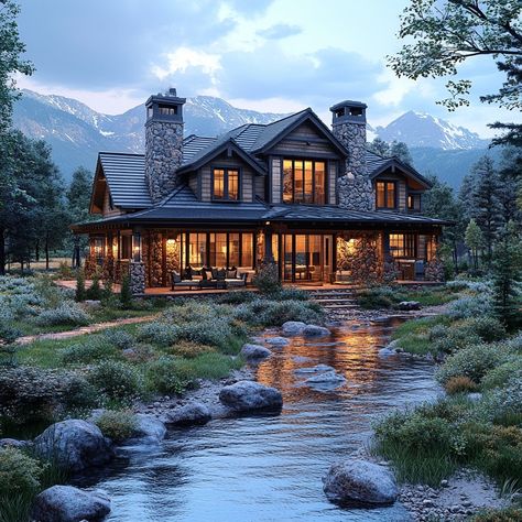 Immerse yourself in the serene beauty of the Colorado mountains with this Craftsman-style Farmhouse Luxury spanning 10,000 sqft. Soft light enhances the muted color grading, showcasing intricate textures against the tranquil creek backdrop. Let this AI-rendered masterpiece inspire your luxury decor aspirations, blending comfort with nature's grandeur. Can you hear the mountain creek's murmur or feel the fresh mountain air? Share your thoughts below! 🌄🏡 #DreamHomeInspiration #LuxuryInteriors #CraftsmanStyle #FarmhouseLuxury #ColoradoMountains #SoftLight #LuxuryLiving #LuxuryDesign #LuxuryLifestyle #HomeGoals #InspiringHomes #LuxuryTravel Mountain Home Great Room, Mountain House View, Colorado Ranch House, Jank Boteko, Mountain Homes Exterior, House In Mountains, Colorado Houses, Farmhouse Luxury, Mountain Mansion