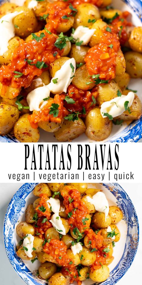 Bravas Sauce, Vegan Casseroles, Tapas Food, Easy Mediterranean Recipes, Clean Eating Vegan, Vegan Casserole, Vegan Party Food, Eating Vegan, Light Meals