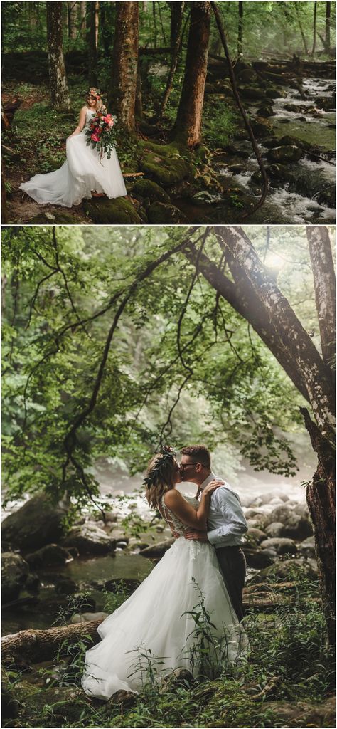 A Greenbrier wedding in the Great Smoky Mountains National Park in Gatlinburg, Tennessee. Greenbrier 1 and 2 on the Little Pigeon River. Spence Cabin Wedding Great Smoky Mountains, Weddings In Gatlinburg Tn, Great Smoky Mountains Wedding, Smokey Mountain Wedding, Greenbrier Wedding, Appalachian Wedding, National Park Wedding Theme, Mountain Theme Wedding, Smoky Mountains Photography