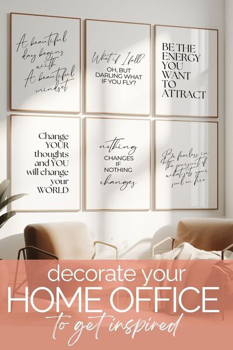 Mindset Posters Set of 6, Feminine Home Office Wall Decor, Inspirational Entrepreneur Quote, Positive Affirmation Prints, Office Decor Women - Etsy Canada Small Office Ideas Business Work Spaces, Womens Office Decor Ideas, Small Office Ideas Business, Neutral Office Ideas, Womens Office Decor, Feminine Office Space, Affirmation Prints, Office Decor Women, Feminine Home Office