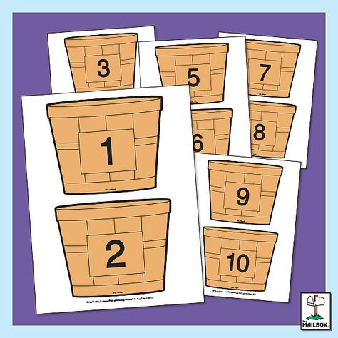 These apple basket patterns have numbers 1-10. Combine the cutouts with red pom-pom apples for a center that focuses on identifying numbers and counting sets. Apple Basket Template, Rote Counting, Apple Lessons, Identifying Numbers, Apple Basket, Apple Baskets, Counting Activities, The Mailbox, First Grade Classroom