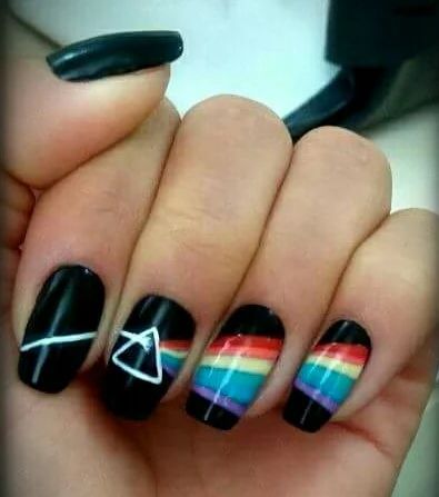 Foto Pink Floyd Nail Art, Pink Floyd Nails, Cute Nail Colors, Band Nails, Mens Nails, Kiss Nails, Airbrush Nails, Creative Nail Designs, Dark Side Of The Moon