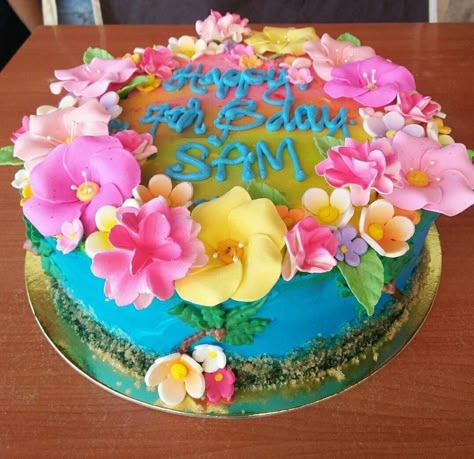 Hawaiian Birthday Cakes, Tropical Birthday Cake, Summer Birthday Cake, Hawaiian Cake, Interesting Cakes, 17 Birthday Cake, Ocean Cakes, 16th Birthday Decorations, Beach Cakes