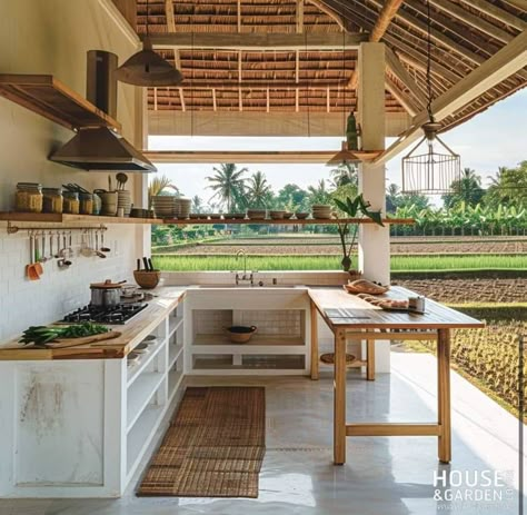 Outdoor Kitchen Tropical, 3x3 Kitchen, Modern Bahay Kubo Design, Kitchen Ideas Philippines, Dirty Kitchen Design Philippines, Outdoor Pantry, Open Air Kitchen, Dapur Outdoor, House In The Philippines